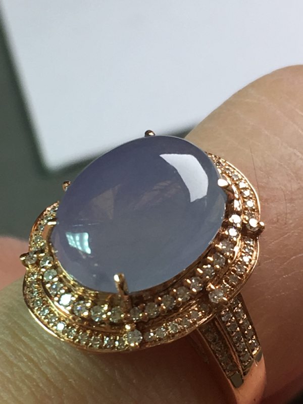 冰种紫罗兰 缅甸天然翡翠戒指 18k金镶嵌钻石图6