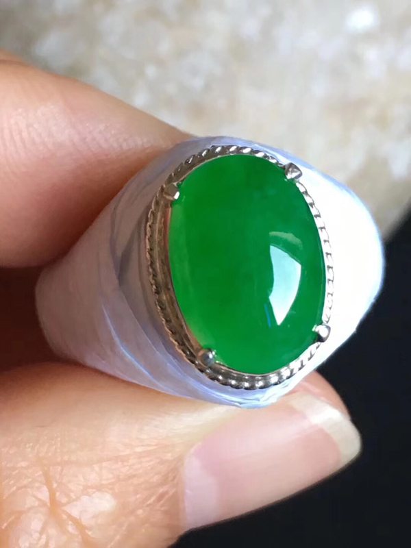 老坑冰種正陽綠色 翡翠戒指13-9-5mm圖5