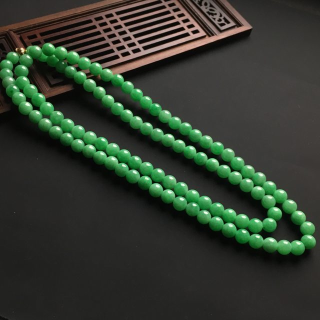 阳绿天然翡翠佛珠项链 直径7mm图1
