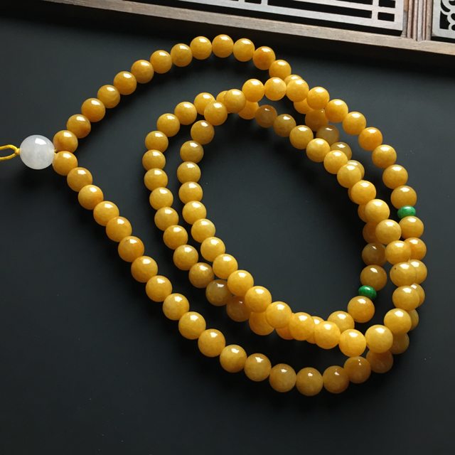 天然黄翡佛珠翡翠项链 直径7.5毫米图8