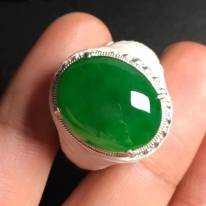 冰種滿綠 緬甸天然翡翠戒指17.8-14.2-4.8毫米