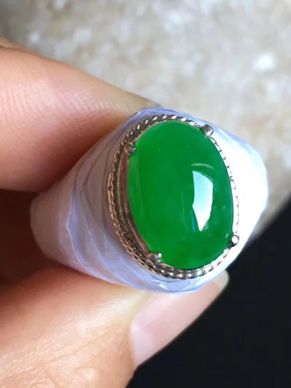 老坑冰種正陽綠色 翡翠戒指13-9-5mm圖7
