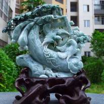 天然翡翠A货 精美飘花 飞黄腾达翡翠摆件