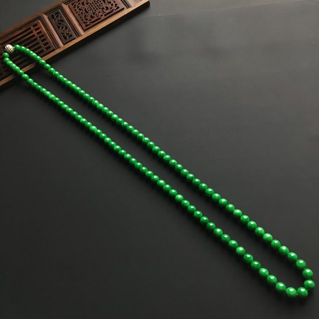满绿佛珠翡翠项链 直径7毫米图2