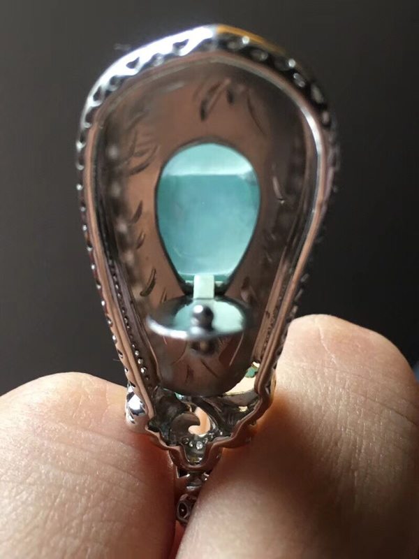 玻璃种纯美蓝水 翡翠挂件 裸石29.5:13.5:4mm图8