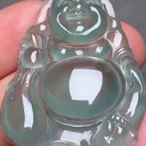 冰晴水布袋佛 翡翠吊坠 底色清雅