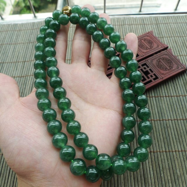 满绿圆珠翡翠项链取一10.5mm图1