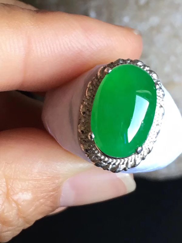 老坑冰种正阳绿色 翡翠戒指14-9.2-4.5mm图1