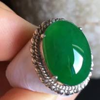 老坑冰种阳绿色 翡翠戒指15.3-11.4-4.8mm