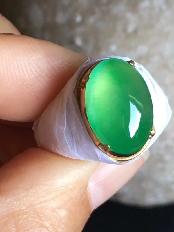 老坑冰种起荧光艳绿色 翡翠戒指13.8-9.7-5mm图5
