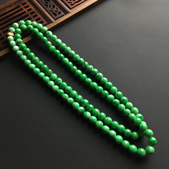 满绿翡翠佛珠项链 佛珠直径7毫米