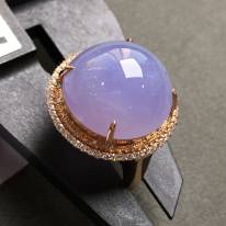 冰种紫罗兰 翡翠戒指 18k金镶嵌钻石