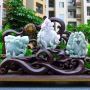 冰糯春带彩 天然翡翠A货 福禄寿福寿双全摆件