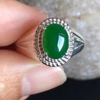 老坑冰種辣綠色 翡翠戒指9.2-7-3.6mm