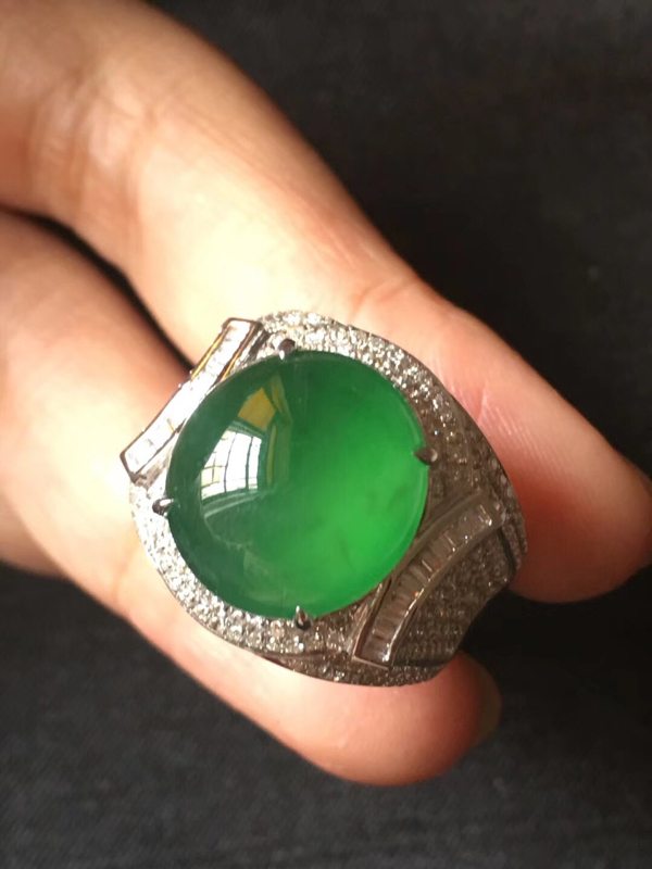 玻璃种深绿 缅甸天然翡翠戒指图1