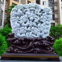 天然翡翠A货 霸气大件春带彩九龙至尊摆件