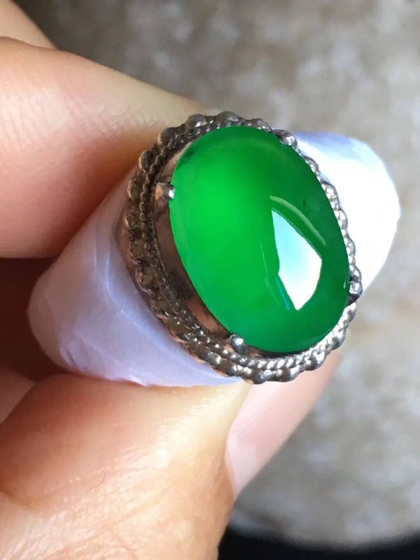 老坑冰种辣艳绿色 翡翠戒指13-9.2-4mm图8