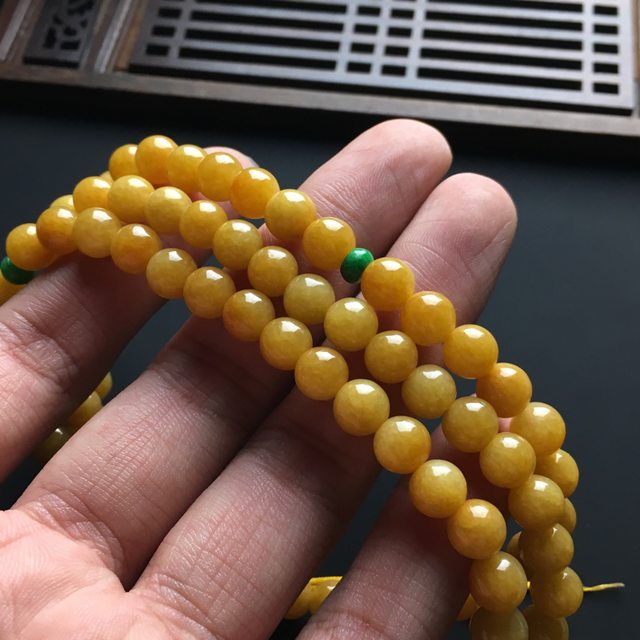 天然黄翡佛珠翡翠项链 直径7.5毫米图6