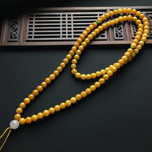 天然黄翡佛珠翡翠项链 直径7.5毫米图4