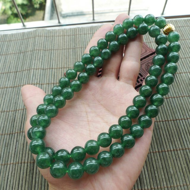 满绿圆珠翡翠项链取一10.5mm图3