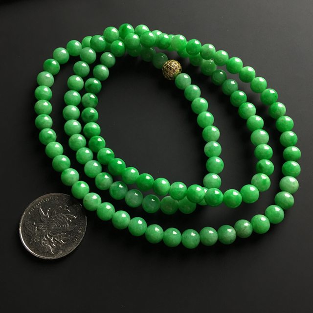 阳绿天然翡翠佛珠项链 直径7毫米图2