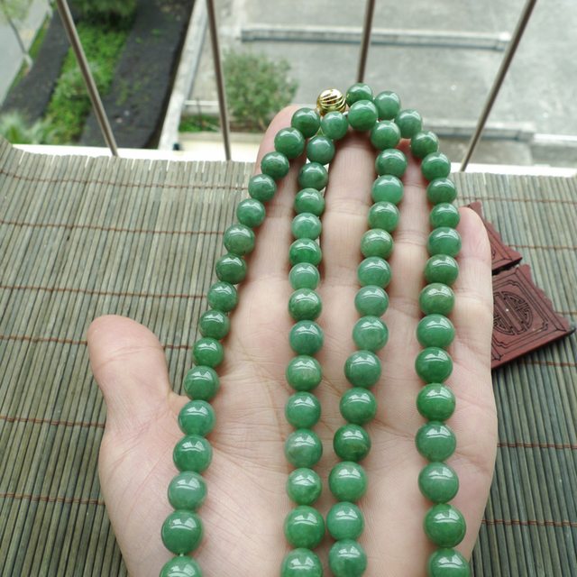 满绿翡翠项链 珠子取大9.5mm图8