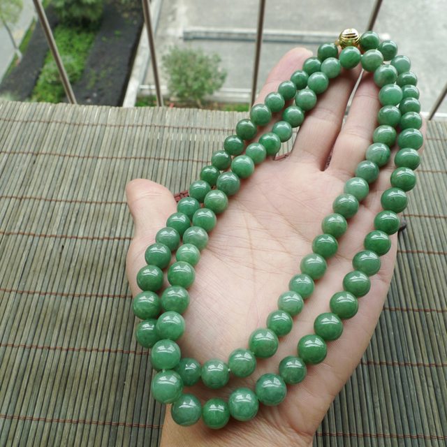 满绿翡翠项链 珠子取大9.5mm图6