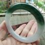 A货翡翠手镯 好种飘绿圆条手镯58mm