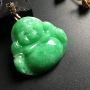 糯冰种满色佛公 佛翡翠吊坠 银扣 尺寸35-35-7.5毫米