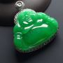 冰种阳绿笑佛 翡翠挂件 整体尺寸:44-40-11