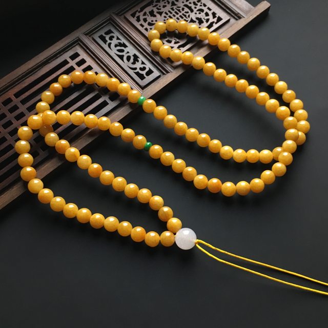 天然黄翡佛珠翡翠项链 直径7.5毫米图2