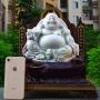 天然翡翠A货 精美春带彩 大件财源滚滚笑佛摆件