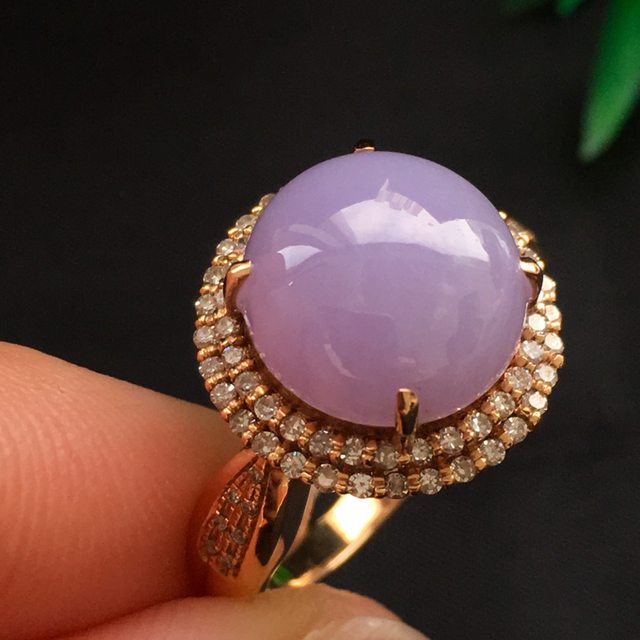 粉紫羅蘭蛋面翡翠戒指 高貴優雅