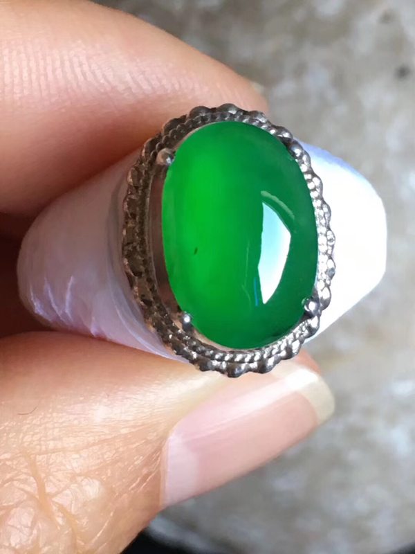 老坑冰种辣艳绿色 翡翠戒指13-9.2-4mm图3
