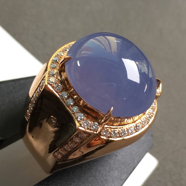 冰紫色 缅甸天然翡翠戒指 18Ｋ金镶嵌钻石图5