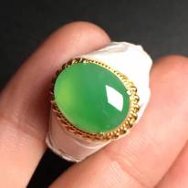 高冰黄阳绿 翡翠戒指尺寸13.1-11.1-3.6毫米
