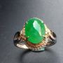 冰种阳绿 缅甸天然翡翠戒指 18k金镶嵌