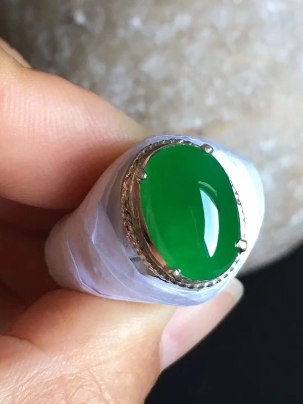 老坑冰种正阳绿色 翡翠戒指13-9-4.8mm图5