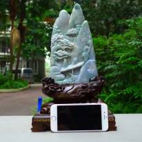 老坑春带彩 指日高升山水翡翠摆件
