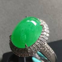 冰種陽綠 翡翠戒指 18Ｋ金鑲嵌鉆石