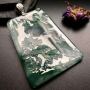 冰飘花山水牌 翡翠挂件 尺寸:54-42-6mm