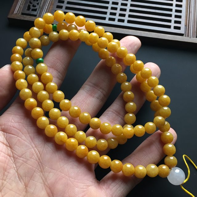 天然黄翡佛珠翡翠项链 直径7.5毫米图7