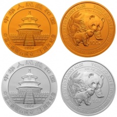 2004年中国工商银行成立20周年熊猫加字本金银套币（1/4盎司金+1盎司银）