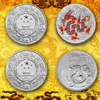 2012年中国壬辰龙年生肖彩银/本银1盎司套币