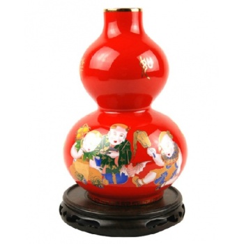 醴陵红婴戏图葫芦瓶
