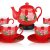 中国红瓷器牡丹九头骨瓷茶具套装