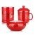 中国红瓷笔筒办公用品三件套 陶瓷茶杯笔筒
