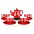 中國紅瓷九頭金龍萬壽茶具套裝