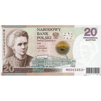 居里夫人获得诺贝尔化学奖100周年纪念钞 波兰20元居里夫人纪念钞