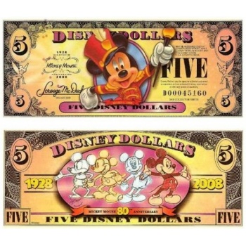 迪斯尼80周年纪念版 迪士尼纪念钞5美元米奇纪念币